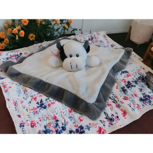 Baberoo Black White Cow Lovey Security Blanket Plush Grey Trim